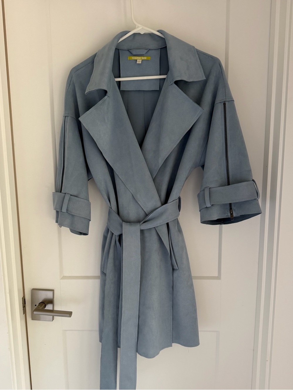 Faux Suede Car Coat - Blue